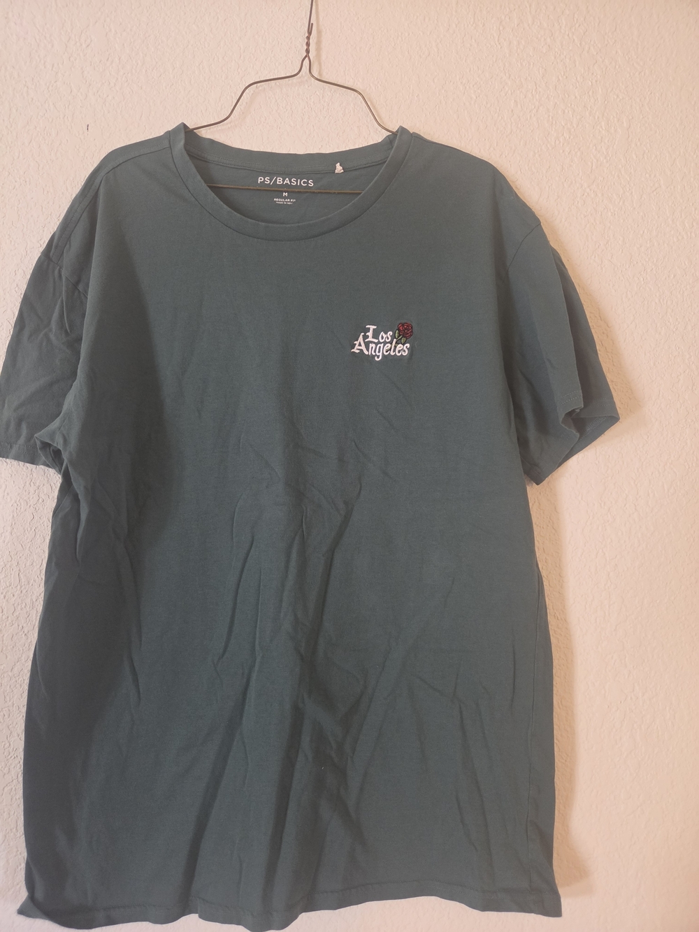 Men's Forest Green Short Sleeve Crew Tee with Los Angeles Rose Embroidery